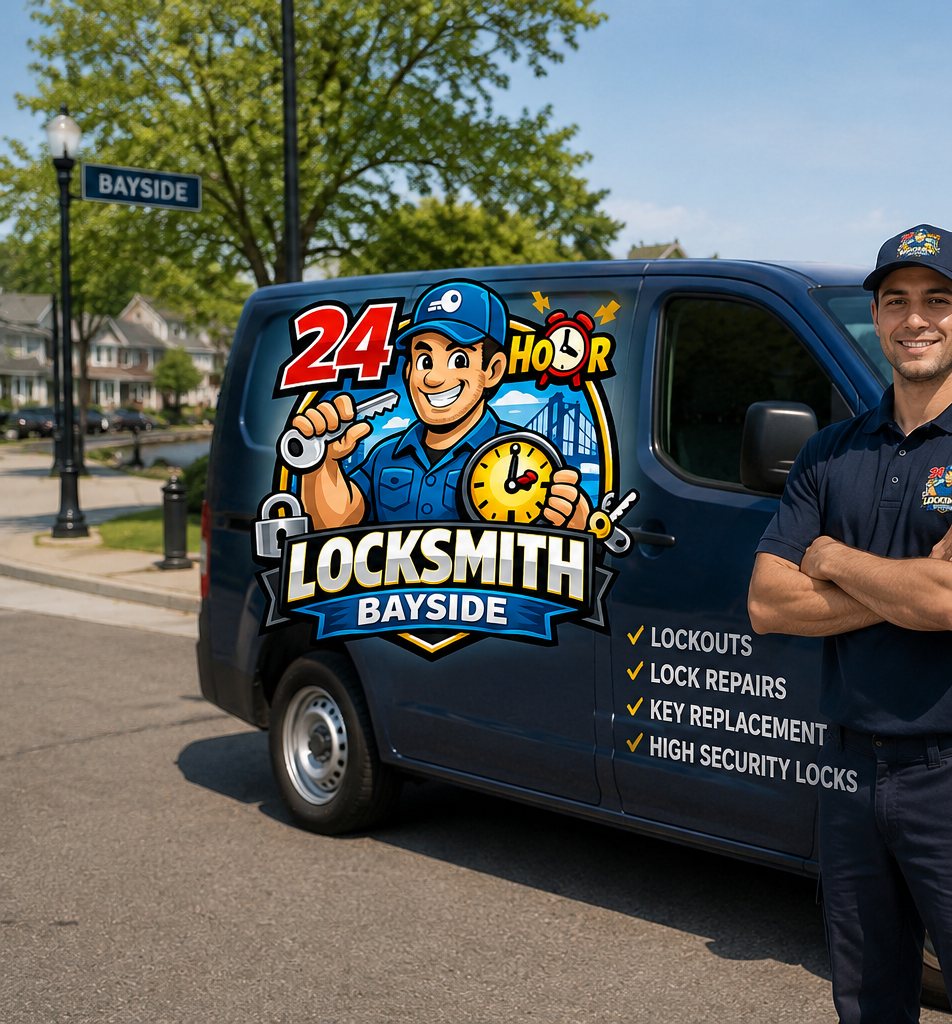 24 Hour Locksmith Bayside technician beside a branded van on Bell Boulevard